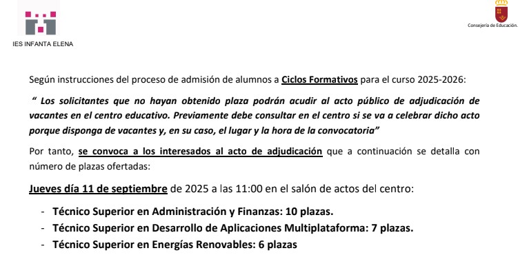 adjudicaciones 25/26 Grado Superior